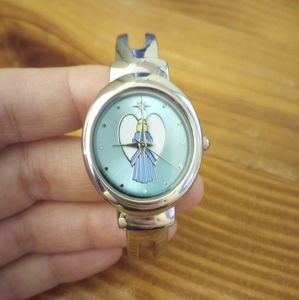 BWC Silver/Blue Stainless Steel Angel Cuff Watch